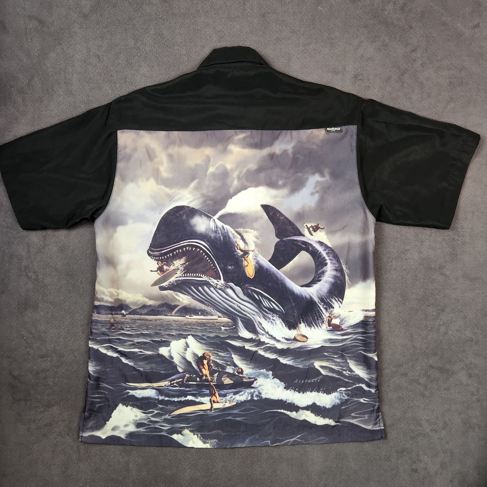 Vintage Y2K Rietveld Shirt Men Medium Moby Dick Surfer Graphic Art Button Up USA